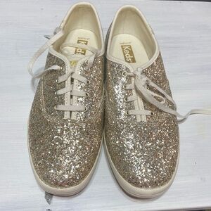 Gold glitter keds 7W womans shoes